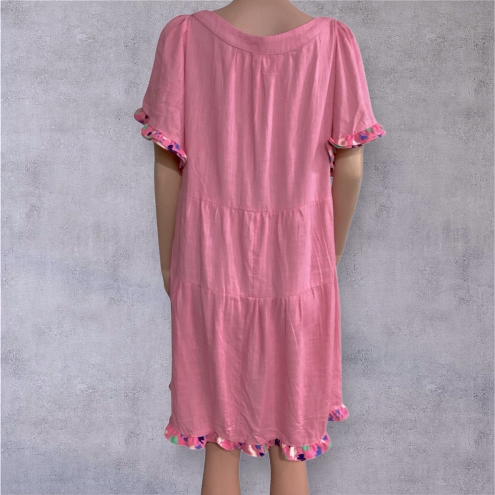 Umgee NWOT Linen Blend Tiered Mixed Media Dress Ruffle Sleeve Size XL - Picture 5 of 9